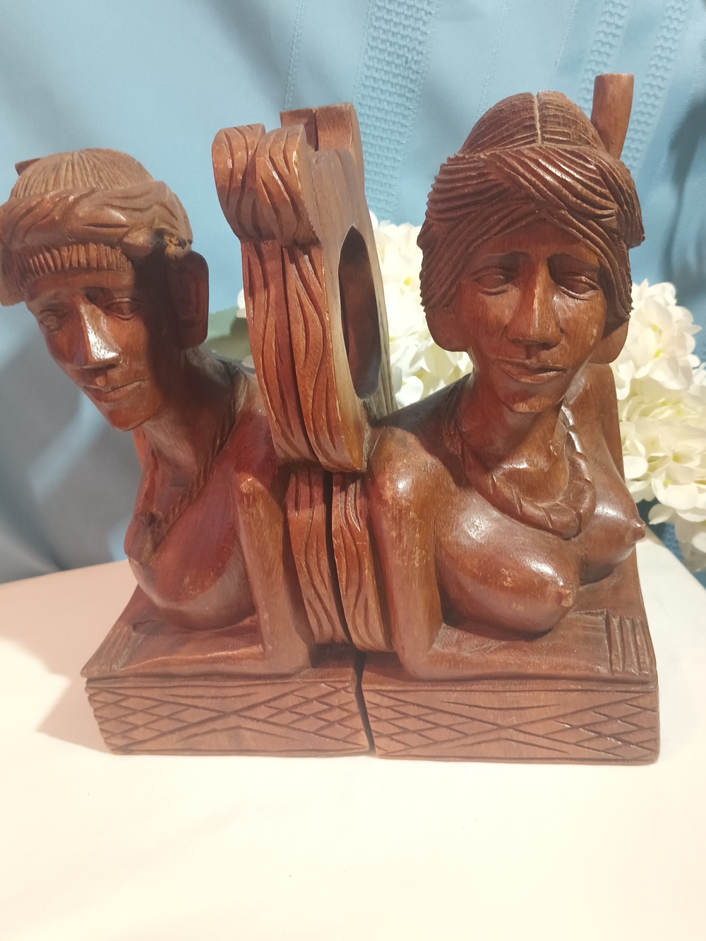 Vintage Hand Carved Tribal Bookends